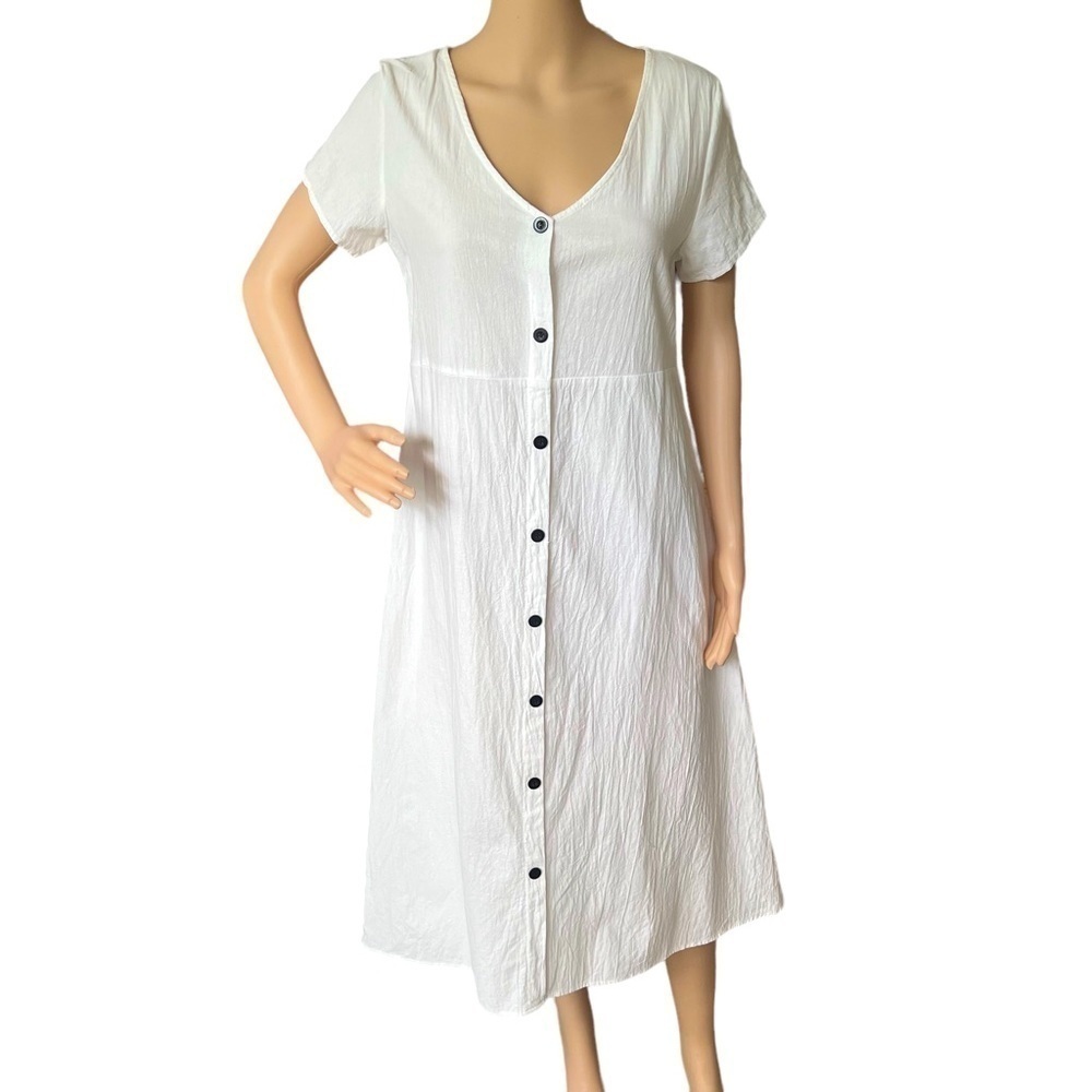 Misslook Women’s White Front Button Short Sleeve Neutral Minimalist Dress Sz L